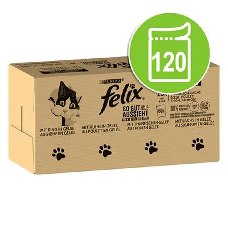 Felix As Good As It Looks Mega Pack 120 x 85g - Tuna, Salmon, Cod & Saithe