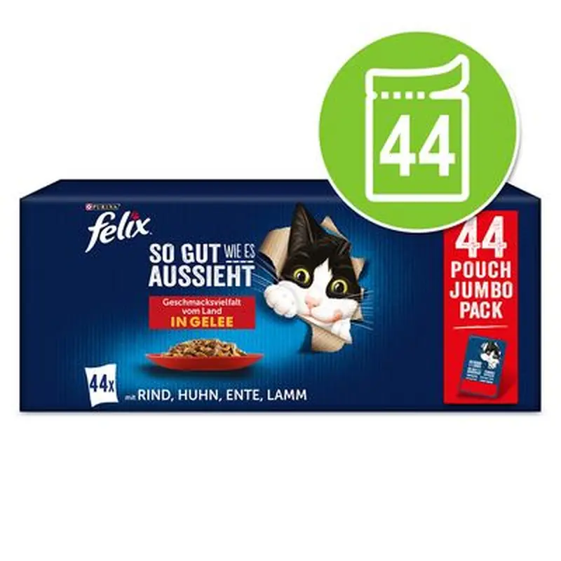 Felix As Good As It Looks Pouches in Jelly - 44 x 85g - Chicken, Beef, Duck & Lamb
