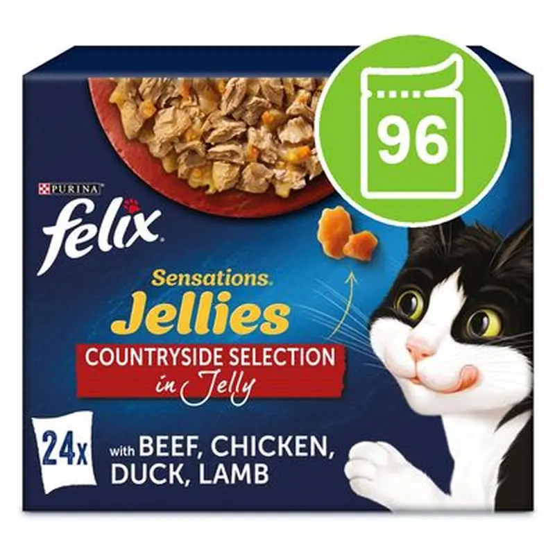 Felix Sensations Mega Pack 96 x 85g - Variety of flavors from the Country in Jelly