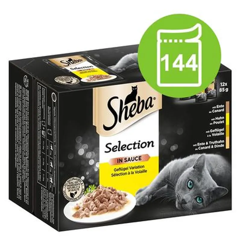 Sheba Pouches Varieties Jumbo Pack 144 x 85g - Fine Flakes Poultry Collection in Jelly