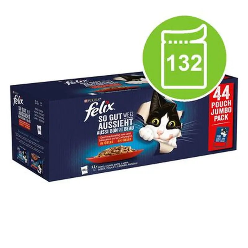Felix As Good As It Looks Mega Pack 132 x 85g - Meat Menus in Jelly