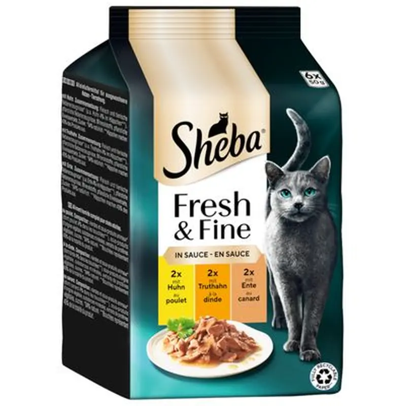 Sheba Fresh Choice Mini Pouches 6 x 50g - Tuna, Salmon & Whitefish in Jelly