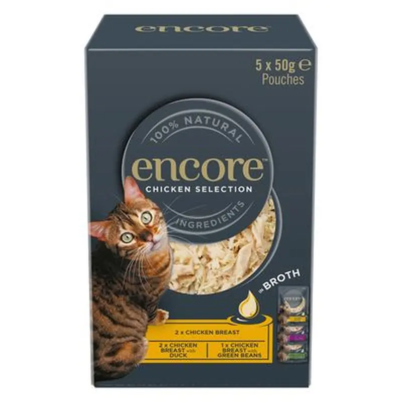 Encore Cat Pouch in Broth 5 x 50g - Chicken Selection (3 Varieties)