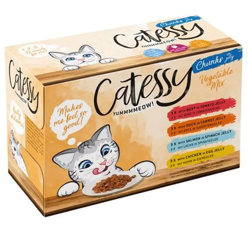 Catessy Chunks in Vegetable or Egg Jelly - Mixed Pack - Saver Pack: 48 x 100g - 4 Varieties