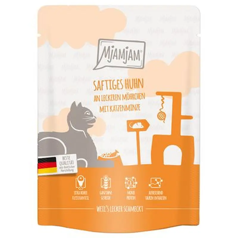 MjAMjAM Squeezy Pouches 6 x 300g - Duo of Tender Duck & Chicken with Carrots