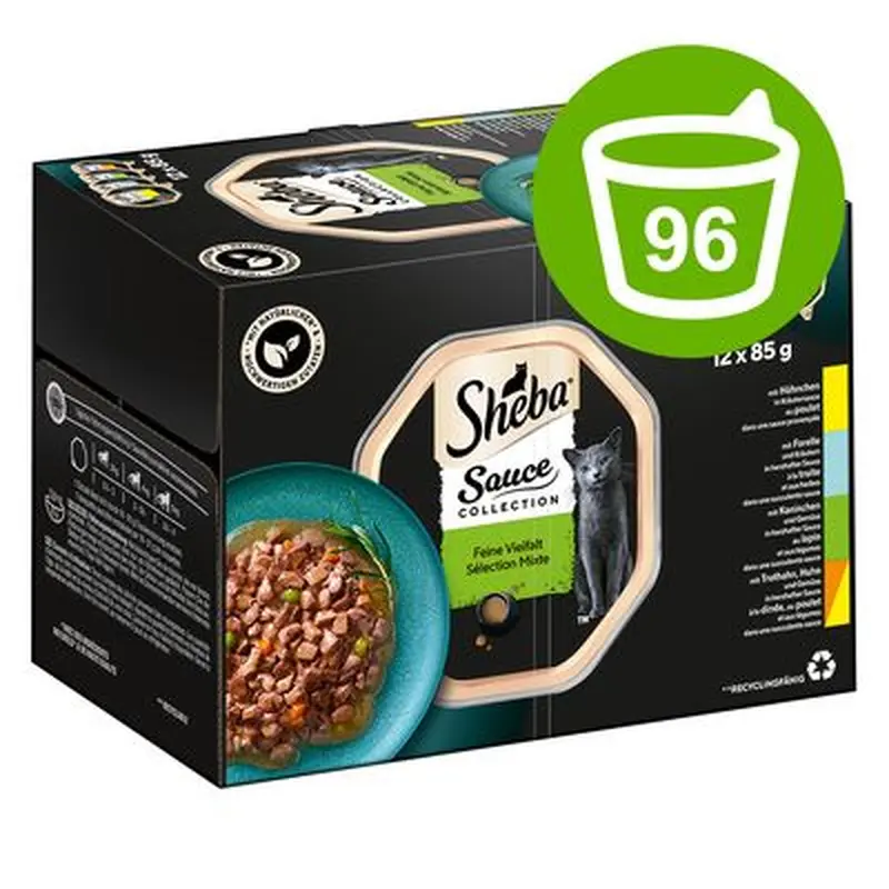 96 x 85g Sheba Tray Multipacks - Sauce Lover (Salmon, Tuna, Chicken, Duck)