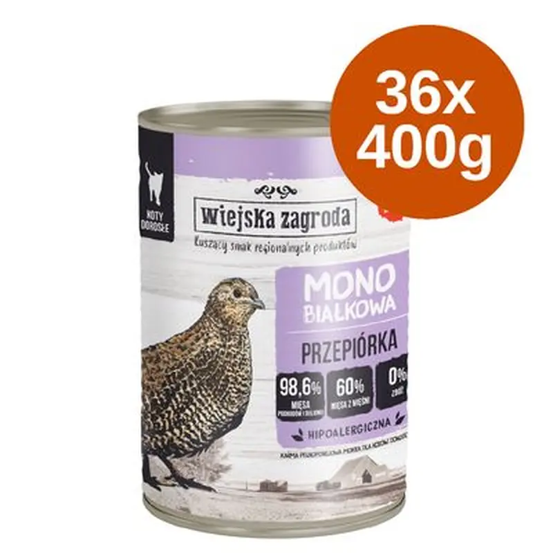 Economy pack Wiejska Zagroda Cat Monoprotein 36 x 400 g - Quail
