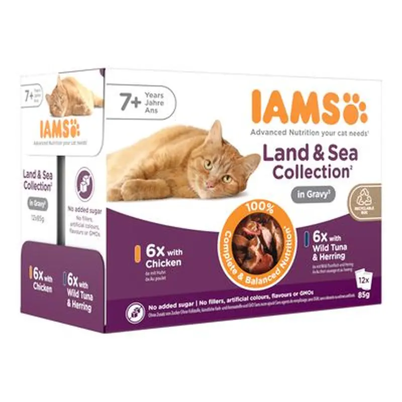 IAMS Delights Senior Land & Sea Collection in Gravy - Mixed Pack 2 (48 x 85g, 4 Varieties)