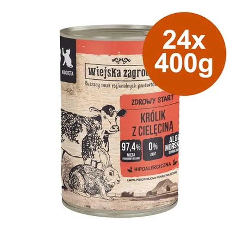 Wiejska Zagroda Cat Saver Pack 24 x 400g - Kitten Rabbit with Veal