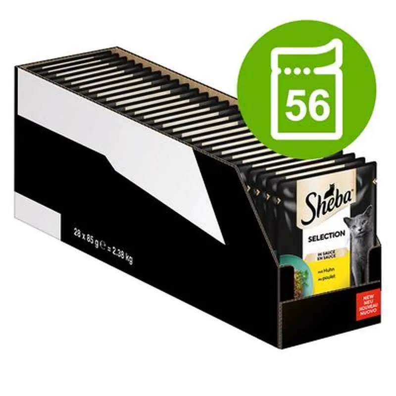 Sheba Pouches Varieties Mega Pack 56 x 85g - Select Slices in Gravy with Pelagic Fish