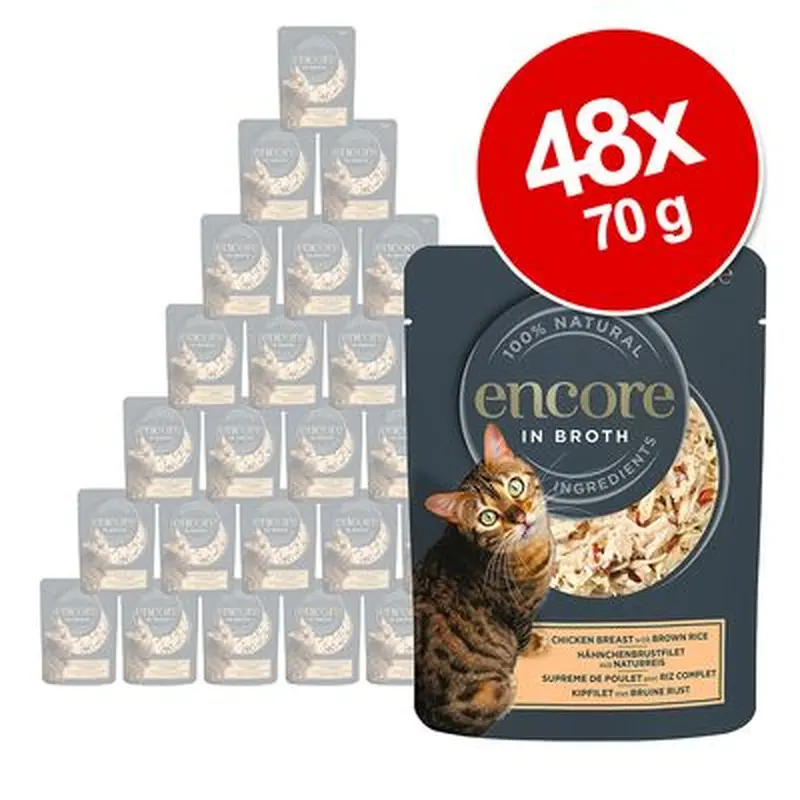 Encore Cat Broth Pouch Saver Pack 48 x 70g - Chicken with Brown Rice