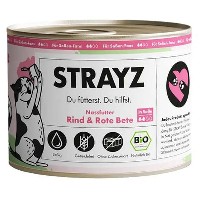 STRAYZ Organic Cat 6 x 200g - Organic Beef & Organic Beetroot in Sauce