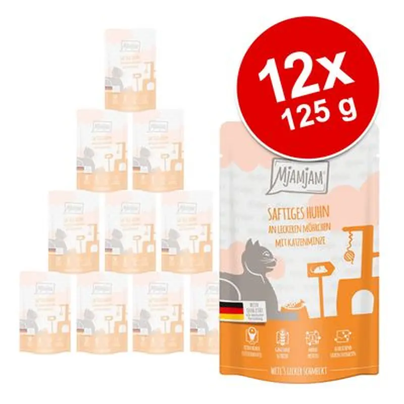 MjAMjAM Squeezy Pouches 12 x 125g - Duo of Juicy Chicken & Rabbit with Steamed Pumpkin