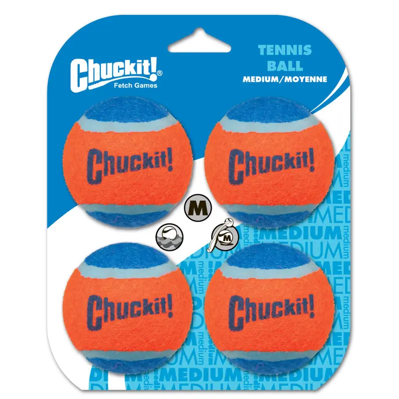 Chuckit! Tennis Ball Dog Toy Shrink Sleeve Blue/Orange MD 4pk