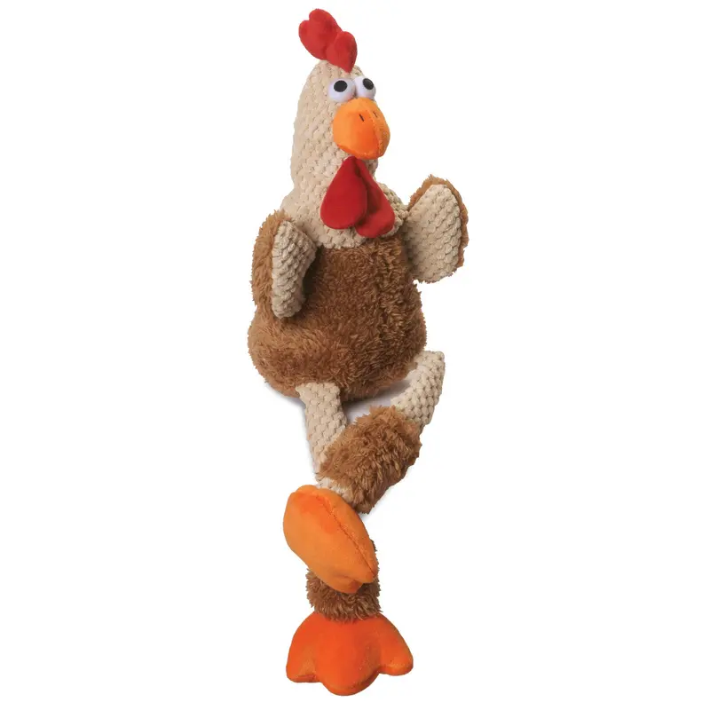 goDog Checkers Rooster with Chew Guard Technology Tough Plush Dog Toy Brown SM