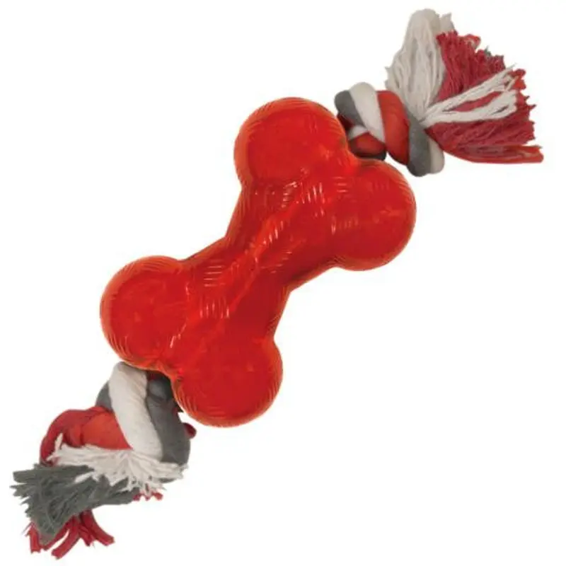 Ethical Play Strong Bone Mini W/Rope Red Dog Toy 3.5" 