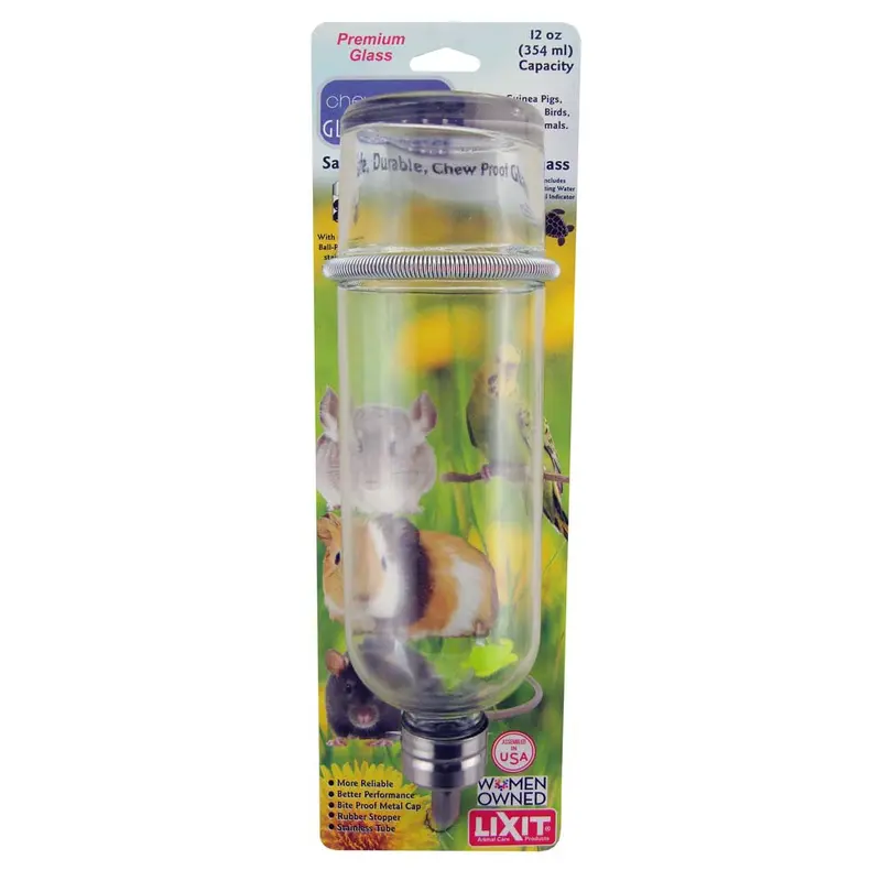 Lixit Chew Proof Glass Bottle for Small Animals Clear 12 Ounces