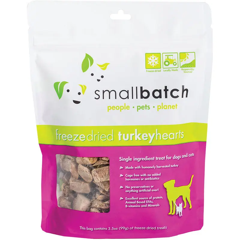 Small Batch Dog Cat Freeze Dried Turkey Hearts 3.5oz 