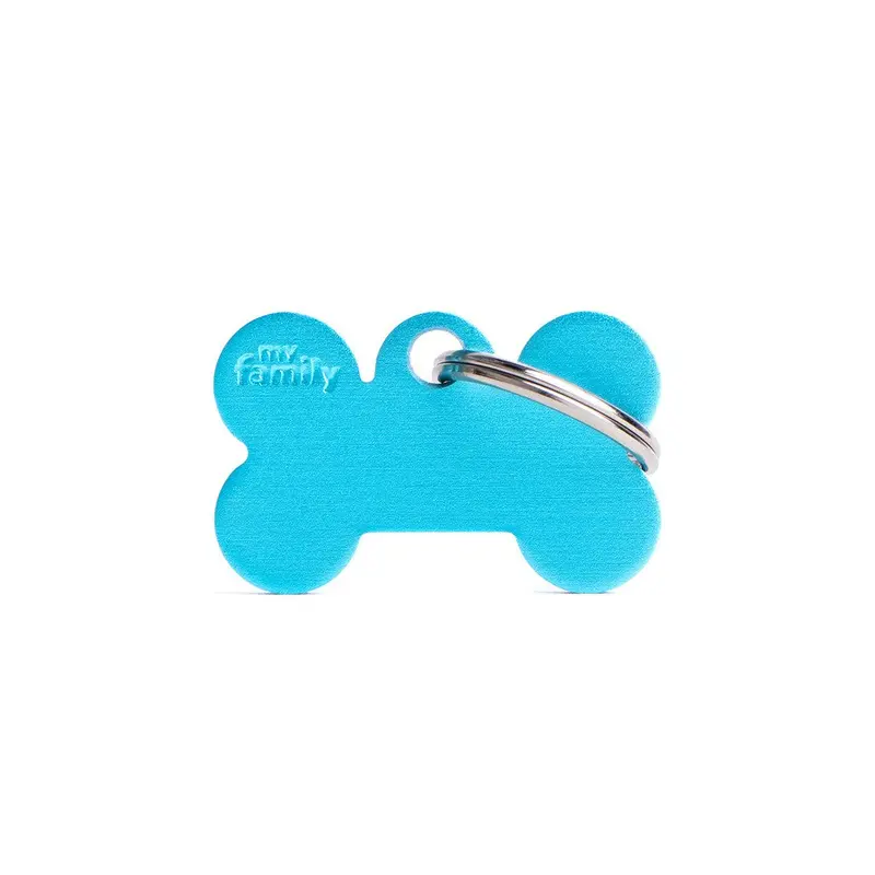 My Family ID Basic Small Aluminum Light Blue Bone ID Tag