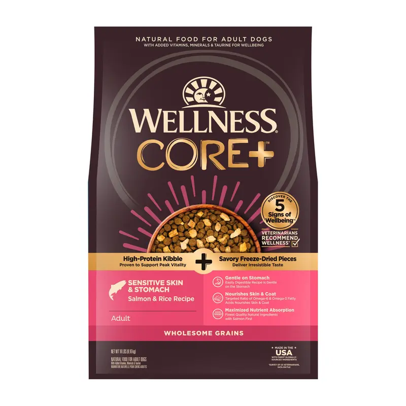 Wellness CORE+ Sensitive Skin & Stomach Dry Dog Food Salmon & Rice Recipe 18lb