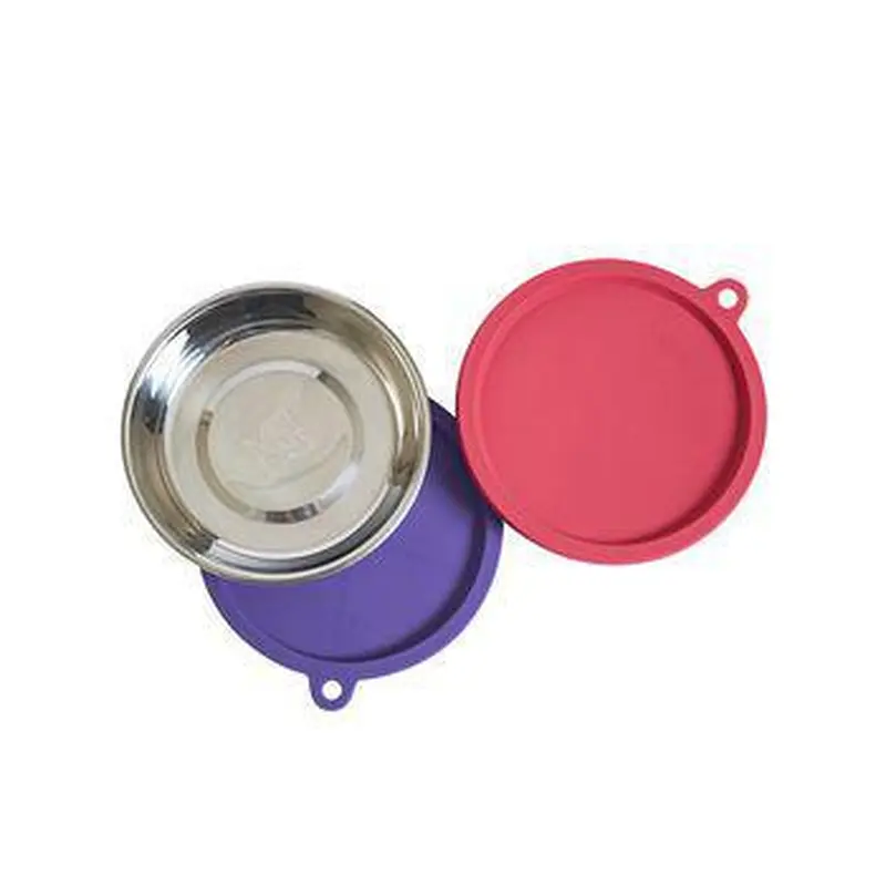 Messy Cats Bowls 4 Pc Box Set 2 Stainless Steel Bowls with 2 Silicone Lids