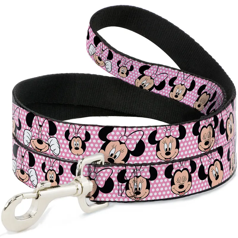 Dog Leash - Minnie Mouse Expressions Polka Dot Pink/White