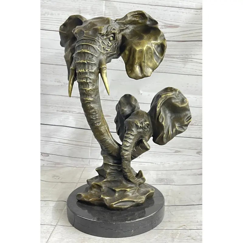 Elephant Family Abstract Bronze Bust Statue Sculpture Head Signed Modern Art 16" x 13"