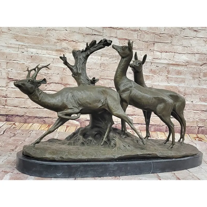 M. Fiot Deer in the Forest   Majestic Bronze Wildlife Sculpture on Marble Base