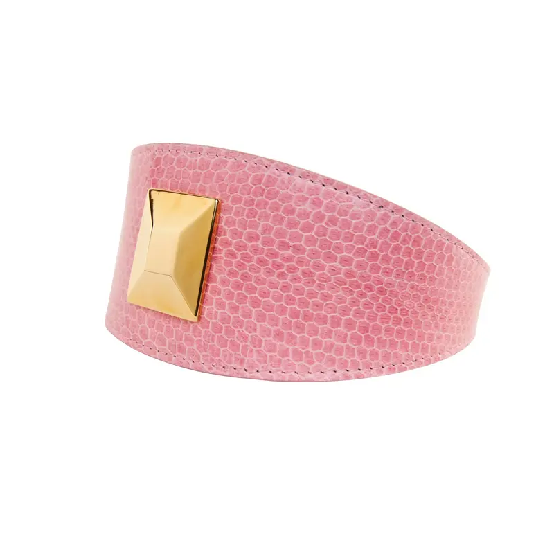 Soft Pink Snake 3 Wide Style Collar With Custom Large Gold Rivet