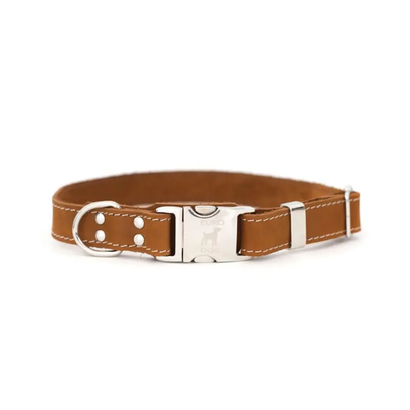 Euro-Dog Quick-Release Leather Dog Collar Medium Brown