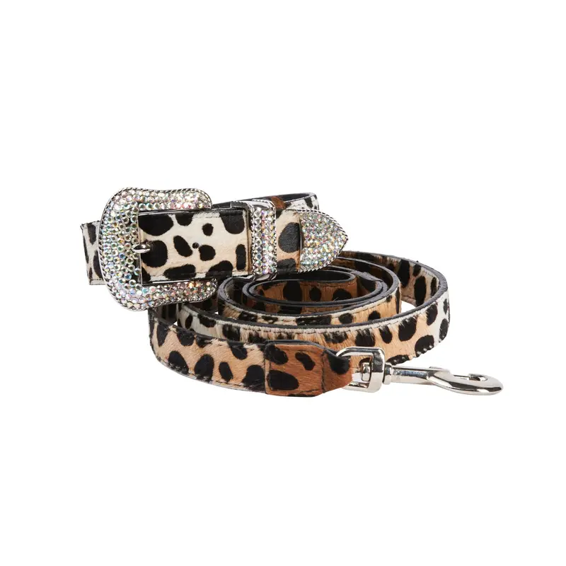 Snow Leopard Hair On Hide Swarovski Collar & Leas Set