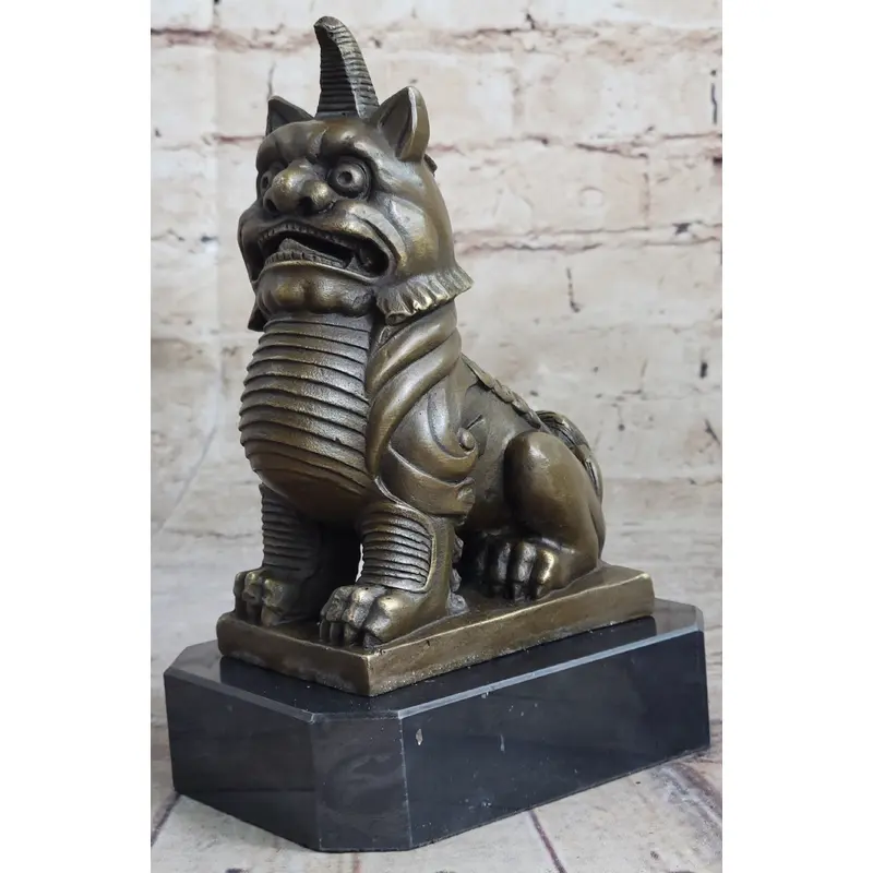 Vintage Fengshui Bronze Guardian Fu Foo Dogs Lion Door Leo Statue Lions Erte