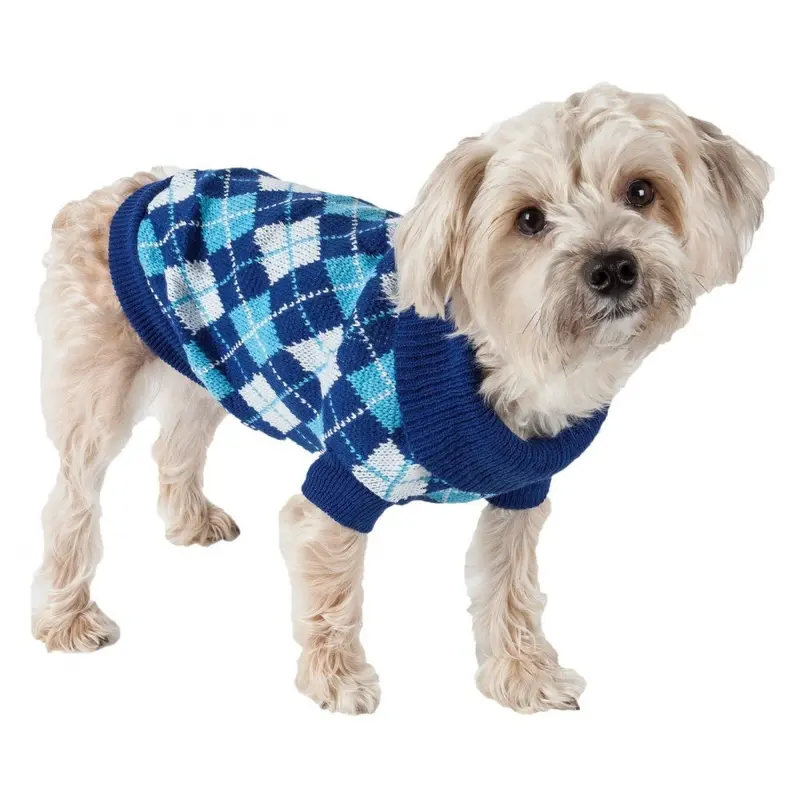 Pet Life Blue Argyle Knitted Dog Sweater