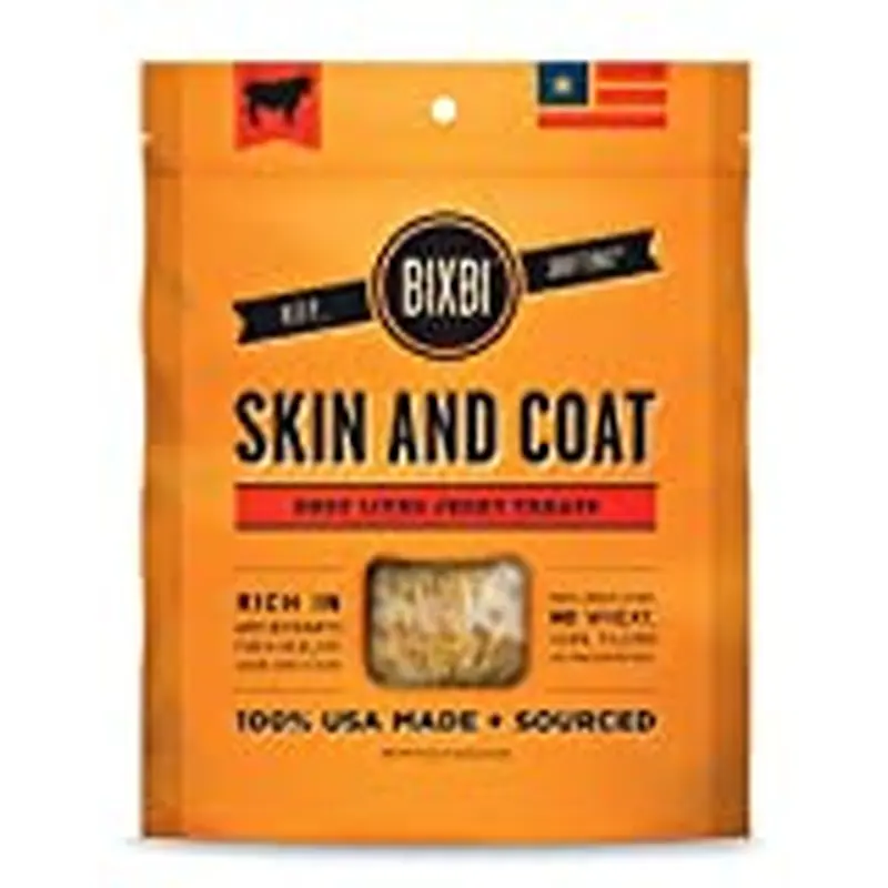 Bixbi Jerky Dog Treats 5oz Beef Hip Skin and Coat