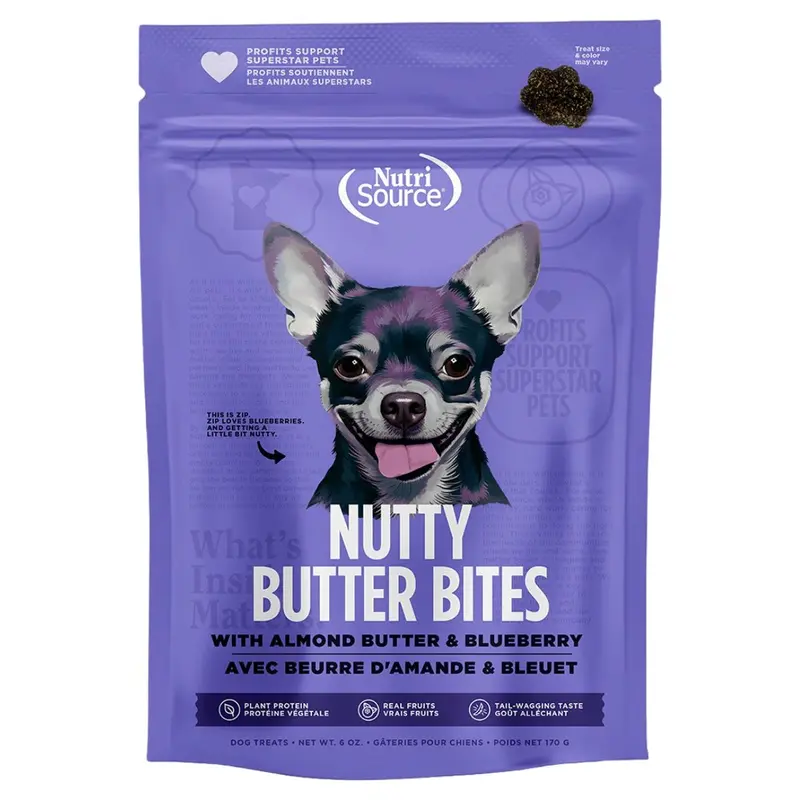 NutriSource Almond Butter & Blueberry Nutty Butter Bites Dog Treats 6oz