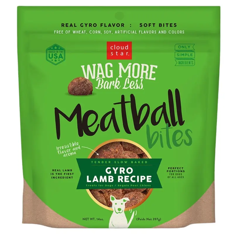 Wag More Bark Less Meatballs Grain Free Bites Gyro Lamb Dog Treats 14oz