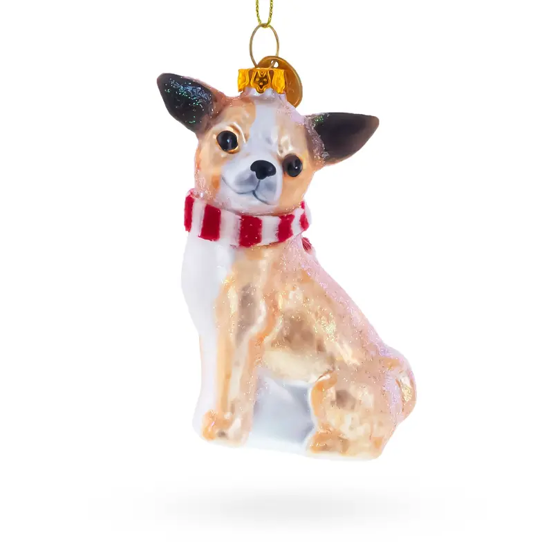Adorable Chihuahua Dog Blown Glass Christmas Ornament