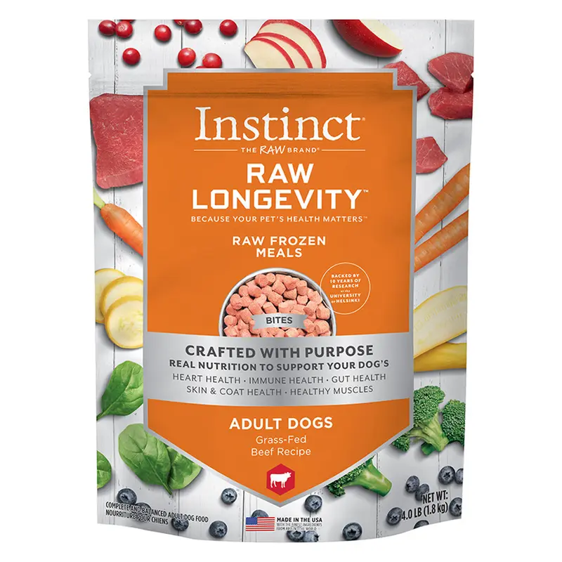Instinct Raw Longevity Frozen Bites Grass-Fed Beef Dog Food 4lb