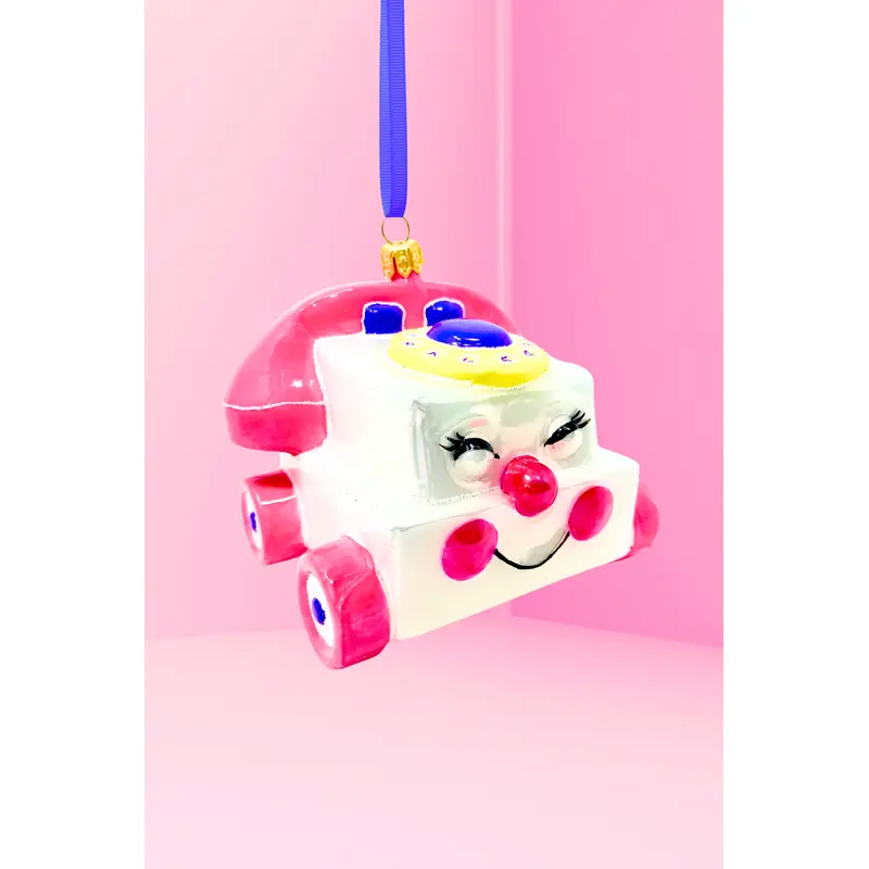 Pink Retro Telephone Glass Christmas Ornament