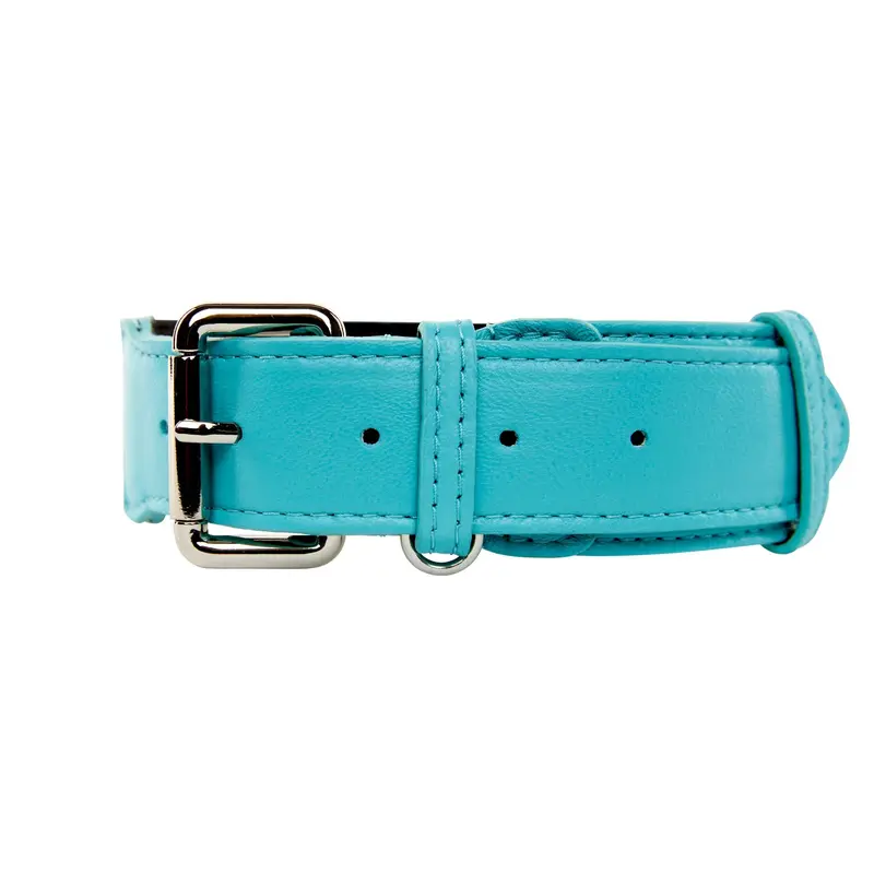 Turquoise Blue Italian Leather Classic Collar/Silver Classic Hardware