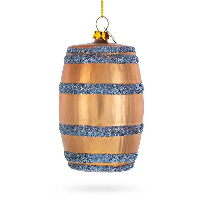 Aged Whiskey Barrel Blown Glass Christmas Ornament
