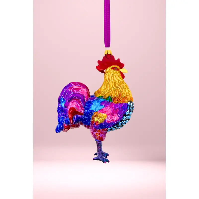 Floral Fetish Rooster Polish Glass Ornament