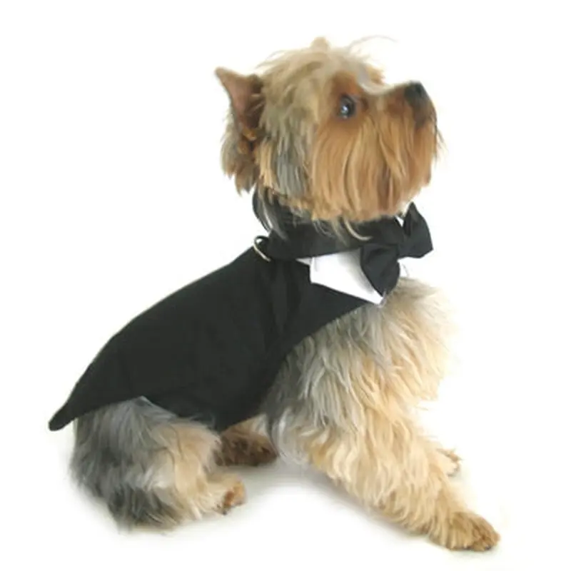 Wedding Tuxedo Black with Tails D-Ring and Bowtie Collar