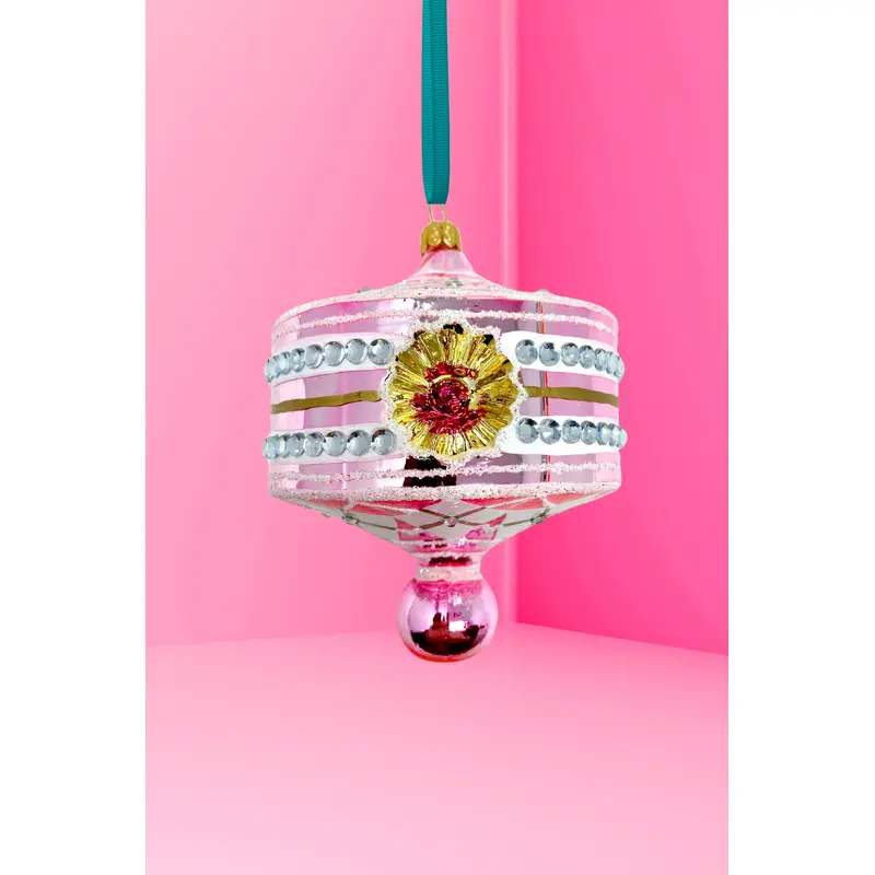 Pink Harlequin Lantern Glass Ornament