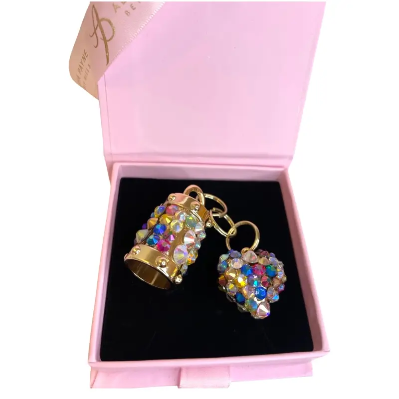 Set Of 2 Rainbow Color Swarovski Crystal Heart & Cylinder Matching Swarovski Charm