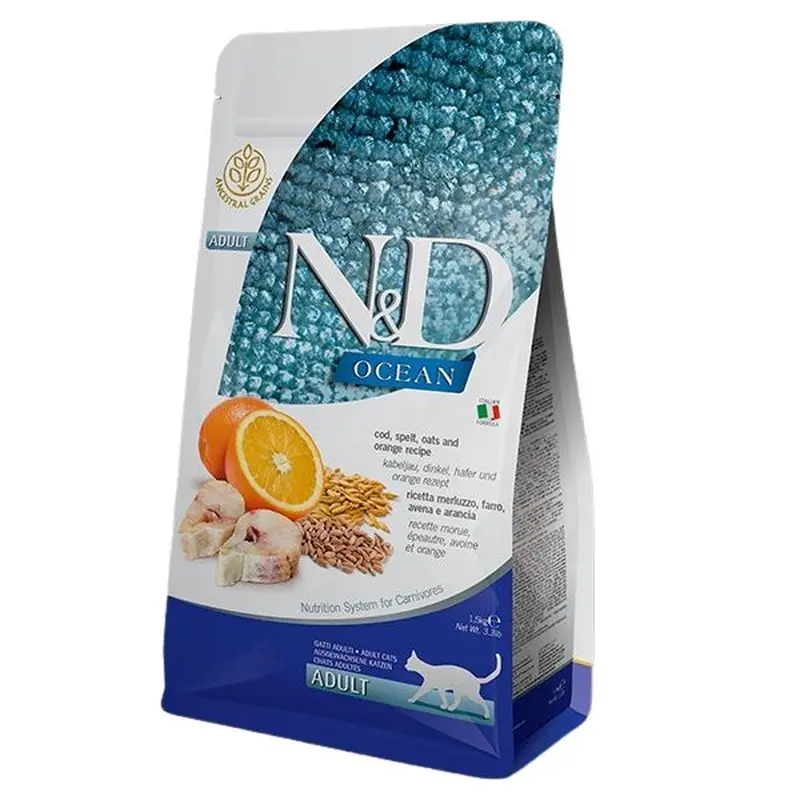 Farmina N&D Ocean Grain Free Dry Cat Food - Cod, Spelt, Oats, & Orange - 3.3lb Bag