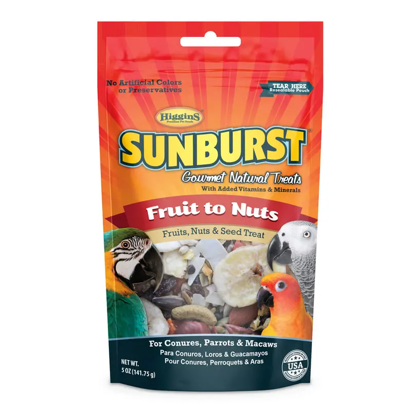 Higgins Sunburst Fruits To Nuts Gourmet Treats For Conures  Parrots & Macaws