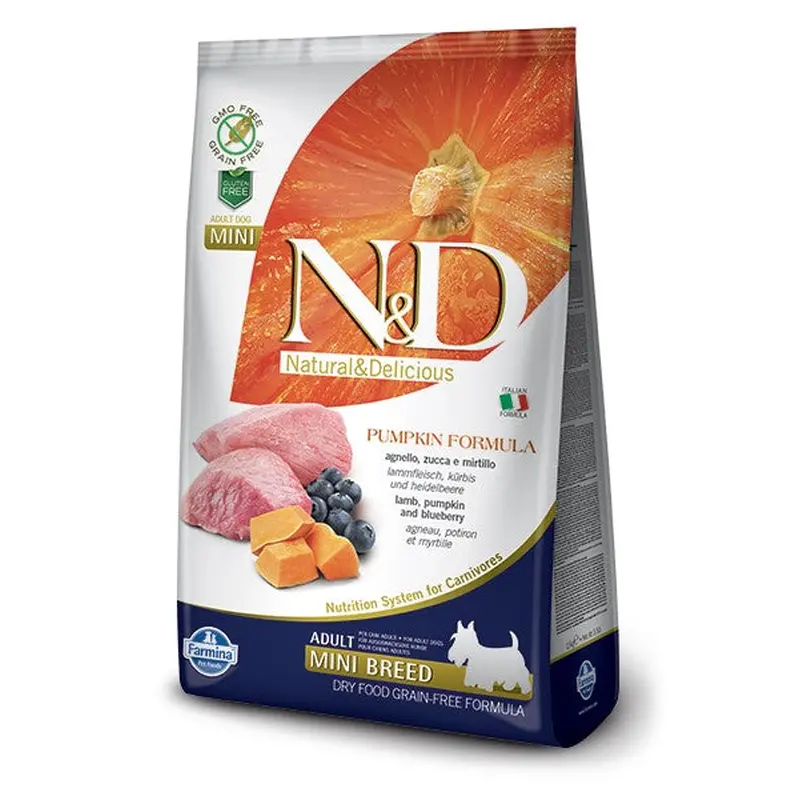 Farmina N&D Pumpkin Grain Free Dry Dog Food - Lamb & Blueberry, Mini Kibble - 5.5lb