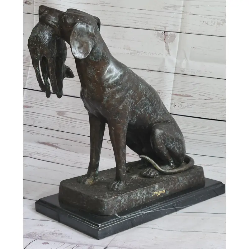 Hunting Dog Retriever w/ Rabbit in Mouth Bronze Statue Sculpture Figure 16" x 16"