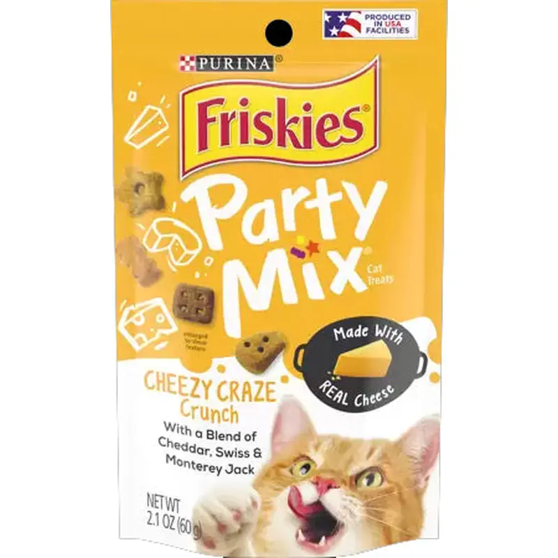 Friskies Cat Treats, Party Mix Cheezy Craze Crunch, 2.1 oz. Pouch
